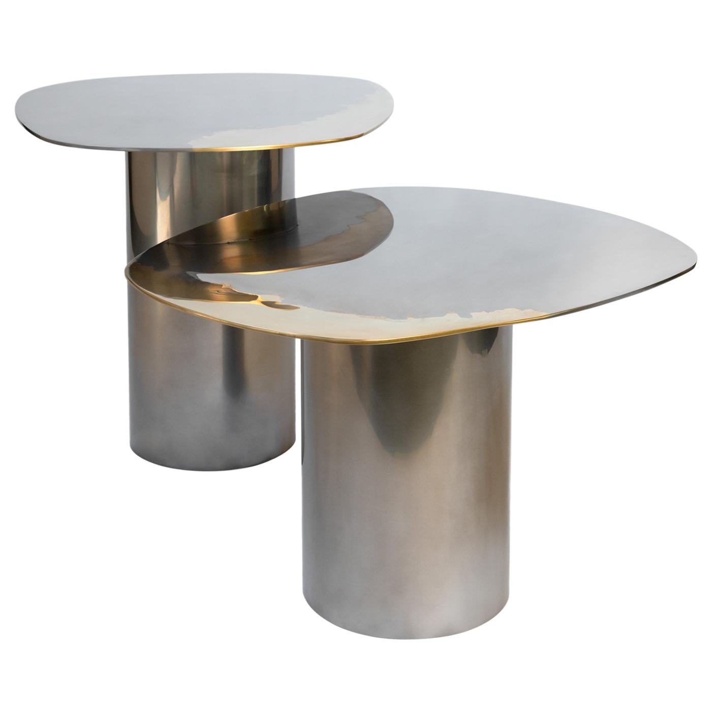 Polished Bimetal Two-Tone Brass and Stainless Steel Handcrafted Nesting Tables