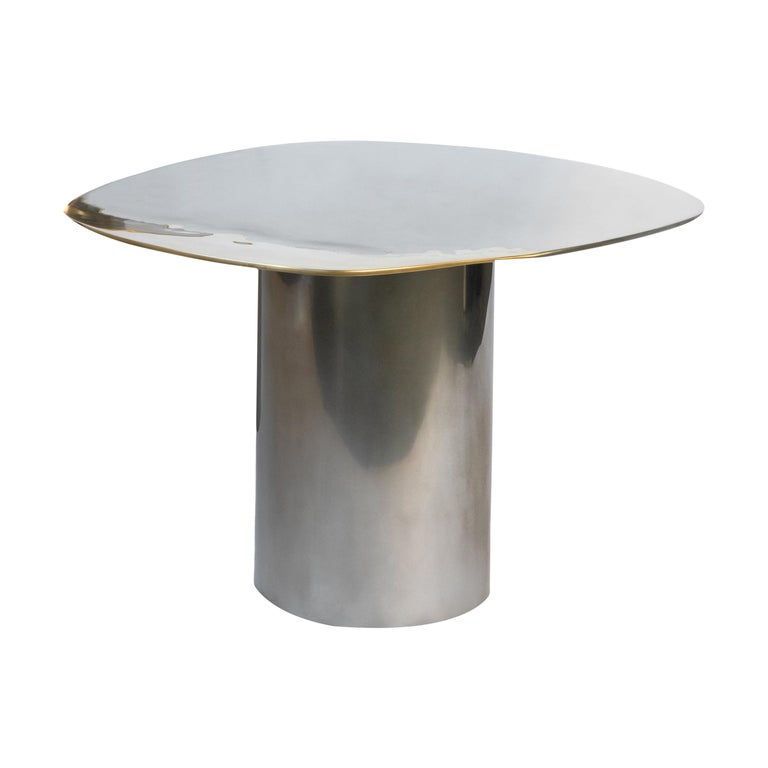 Polished Stainless Steel Transition Side Table With Bimetal Brass Stainless Top  For Sale