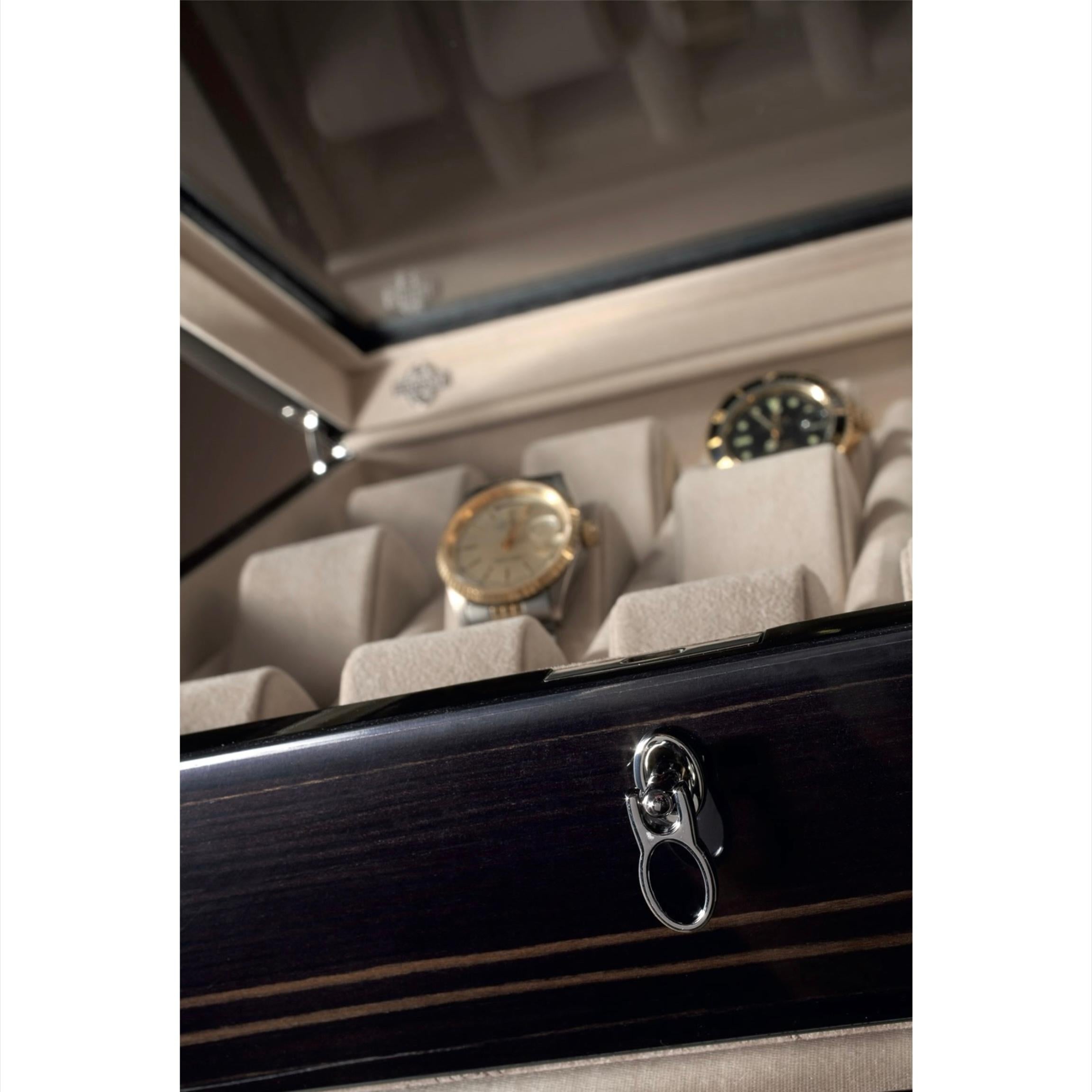 Uhrenschachtel aus schwarzem, poliertem Ebenholz für Zehn Uhren La Teca Del Tempo von Agresti (Moderne) im Angebot