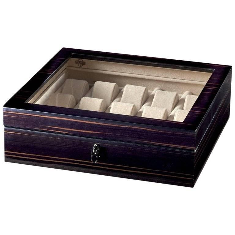 Watch Box in Black Polished Ebony for Ten Watches La Teca Del Tempo by Agresti