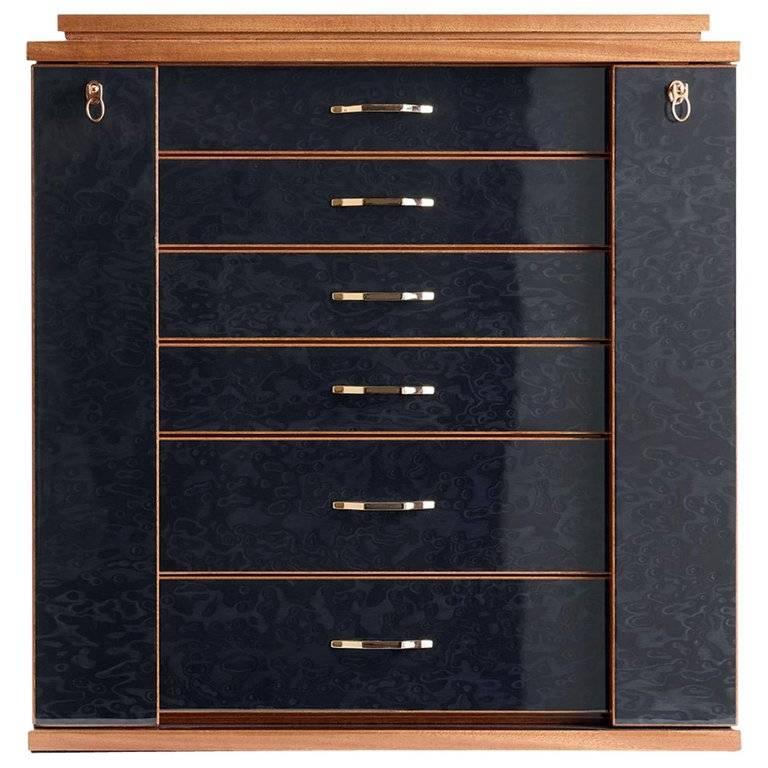 Polished Black Jewel Box in Maple and Mahogany by Agresti For Sale