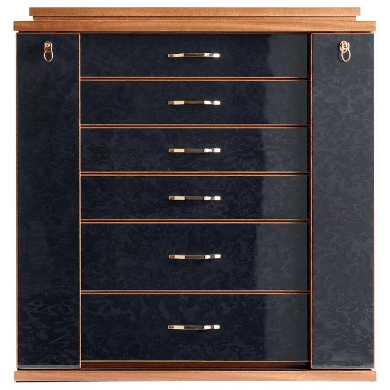 Polished Black Jewel Box in Maple and Mahogany by Agresti