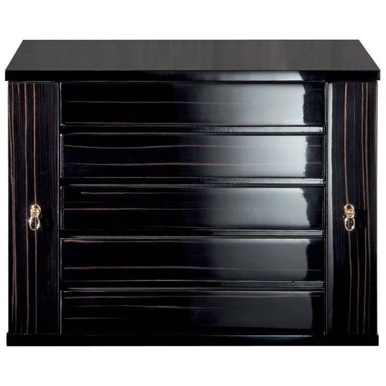 Agresti Polished Black Jewel Chest with Gold-Plated Hardware For Sale