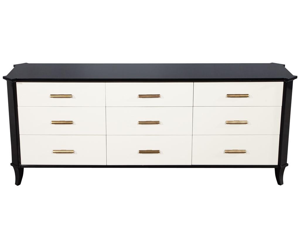 Polished Black Lacquered Sideboard by Baker Furniture Facet Cabinet For Sale 4