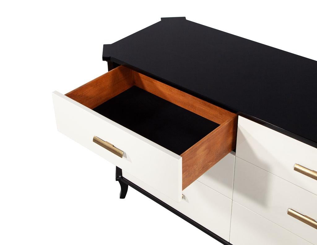 Polished Black Lacquered Sideboard by Baker Furniture Facet Cabinet For Sale 5