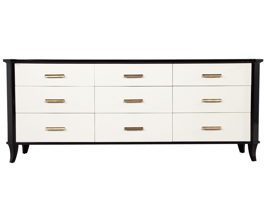 Polished Black Lacquered Sideboard by Baker Furniture Facet Cabinet For Sale 8