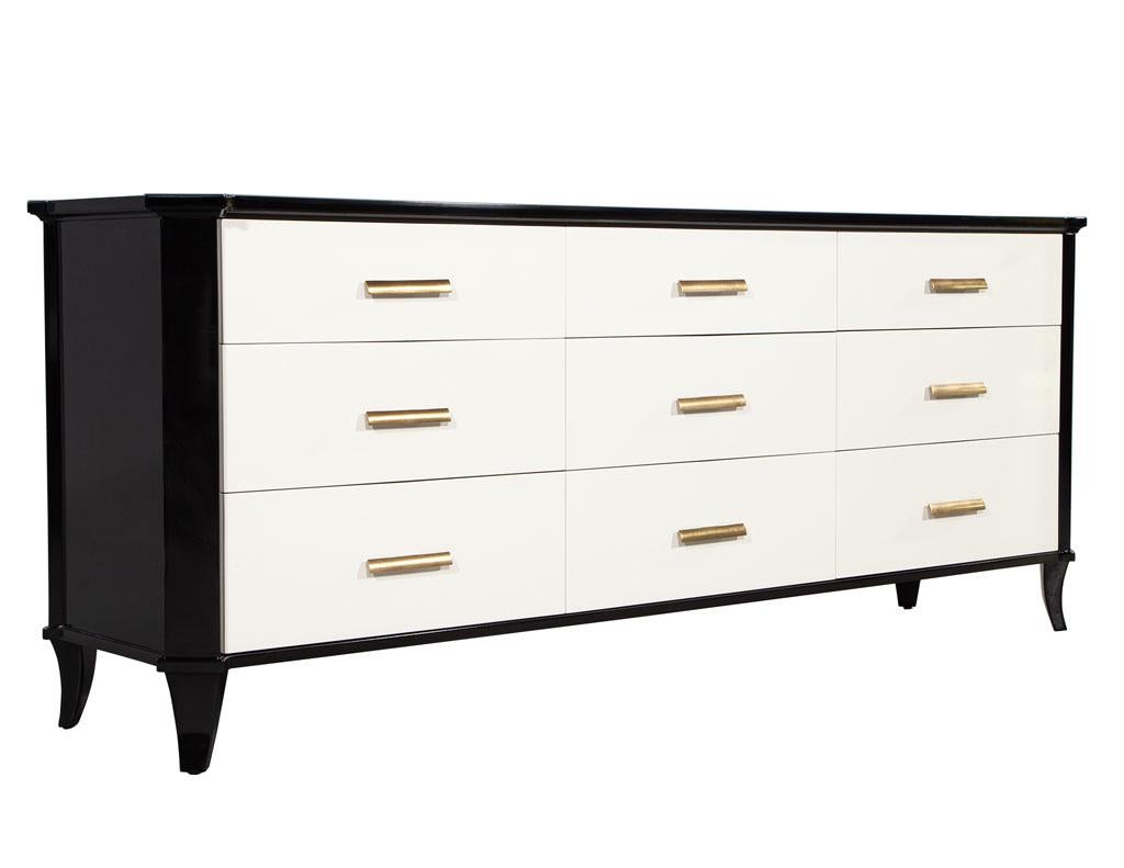 Polished Black Lacquered Sideboard by Baker Furniture Facet Cabinet For Sale 9