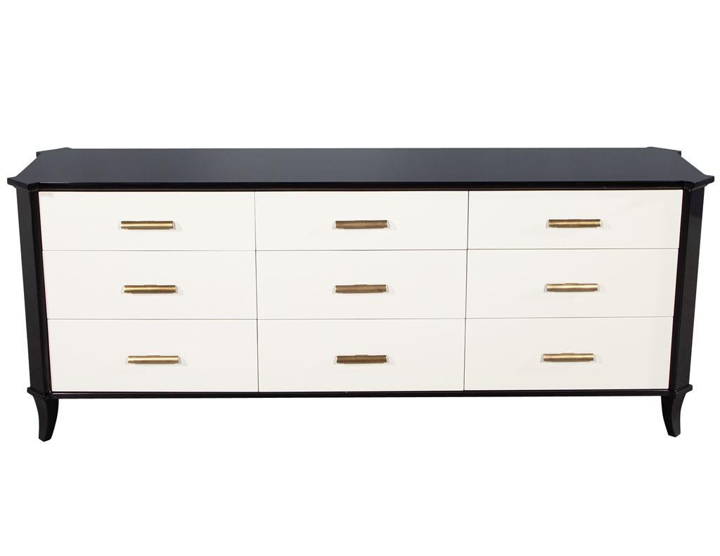 Modern Polished Black Lacquered Sideboard by Baker Furniture Facet Cabinet For Sale