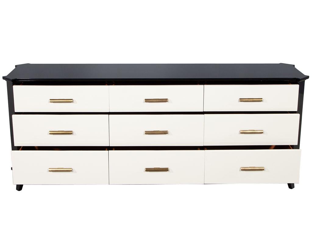 Contemporary Polished Black Lacquered Sideboard by Baker Furniture Facet Cabinet For Sale