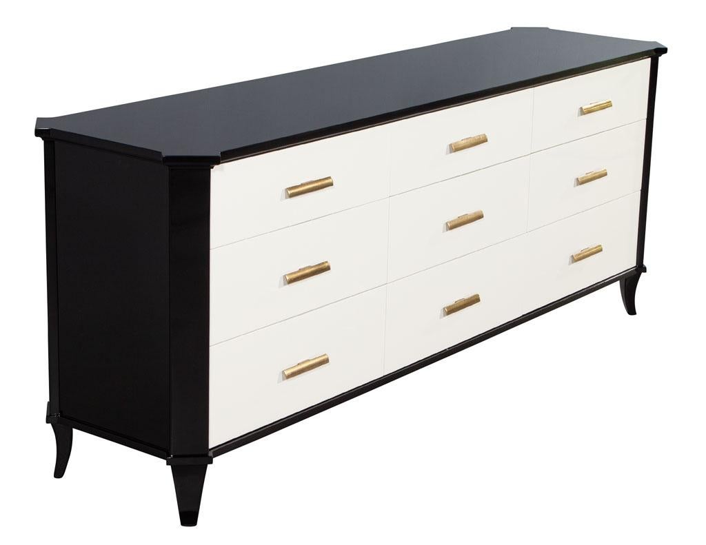 Polished Black Lacquered Sideboard by Baker Furniture Facet Cabinet For Sale 1