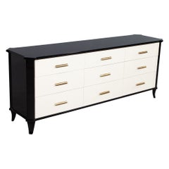 Polished Black Lacquered Sideboard by Baker Furniture Facet Cabinet