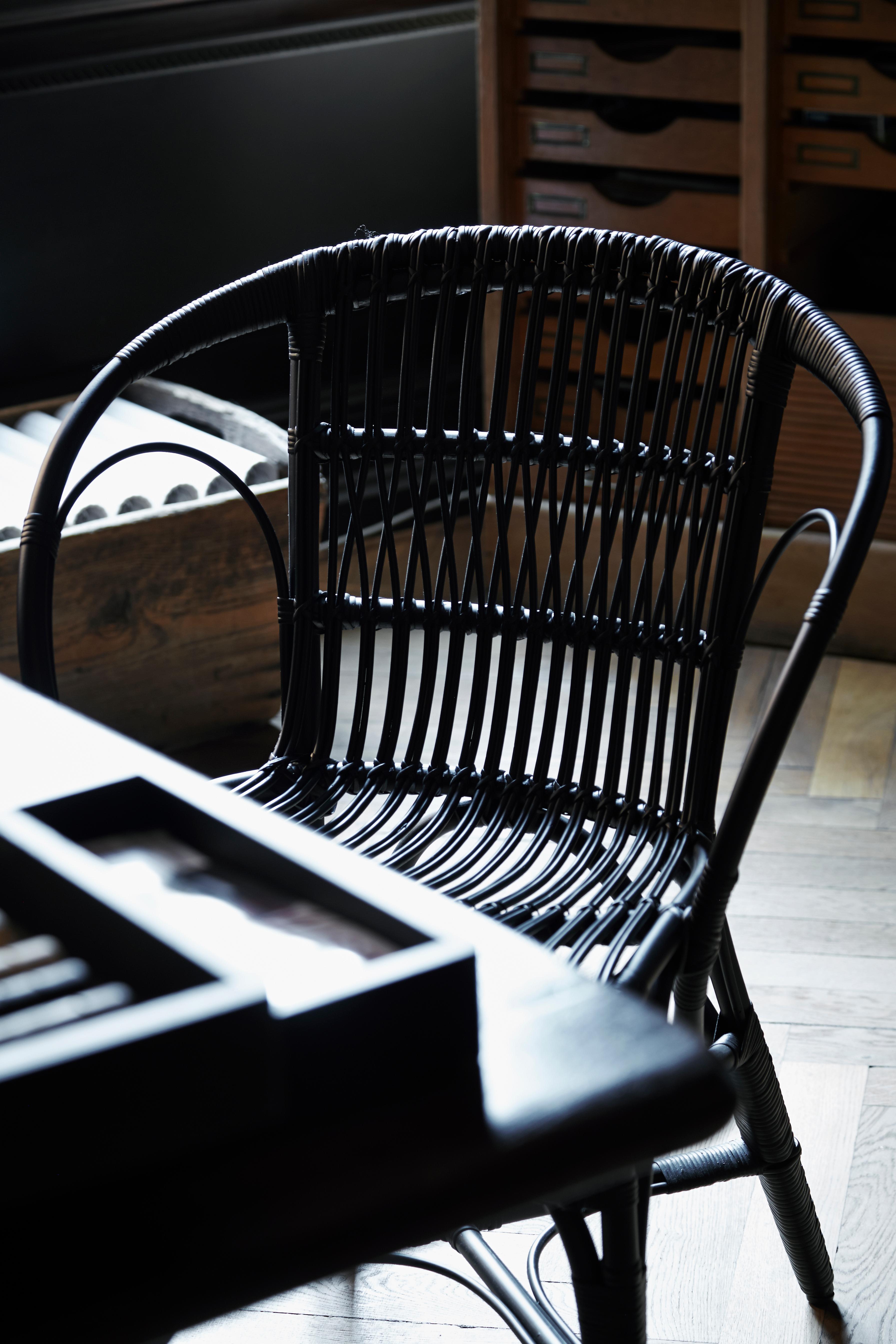 Scandinavian Modern Polished Black Rattan Robert Wengler Indoor Armchair by Sika Design