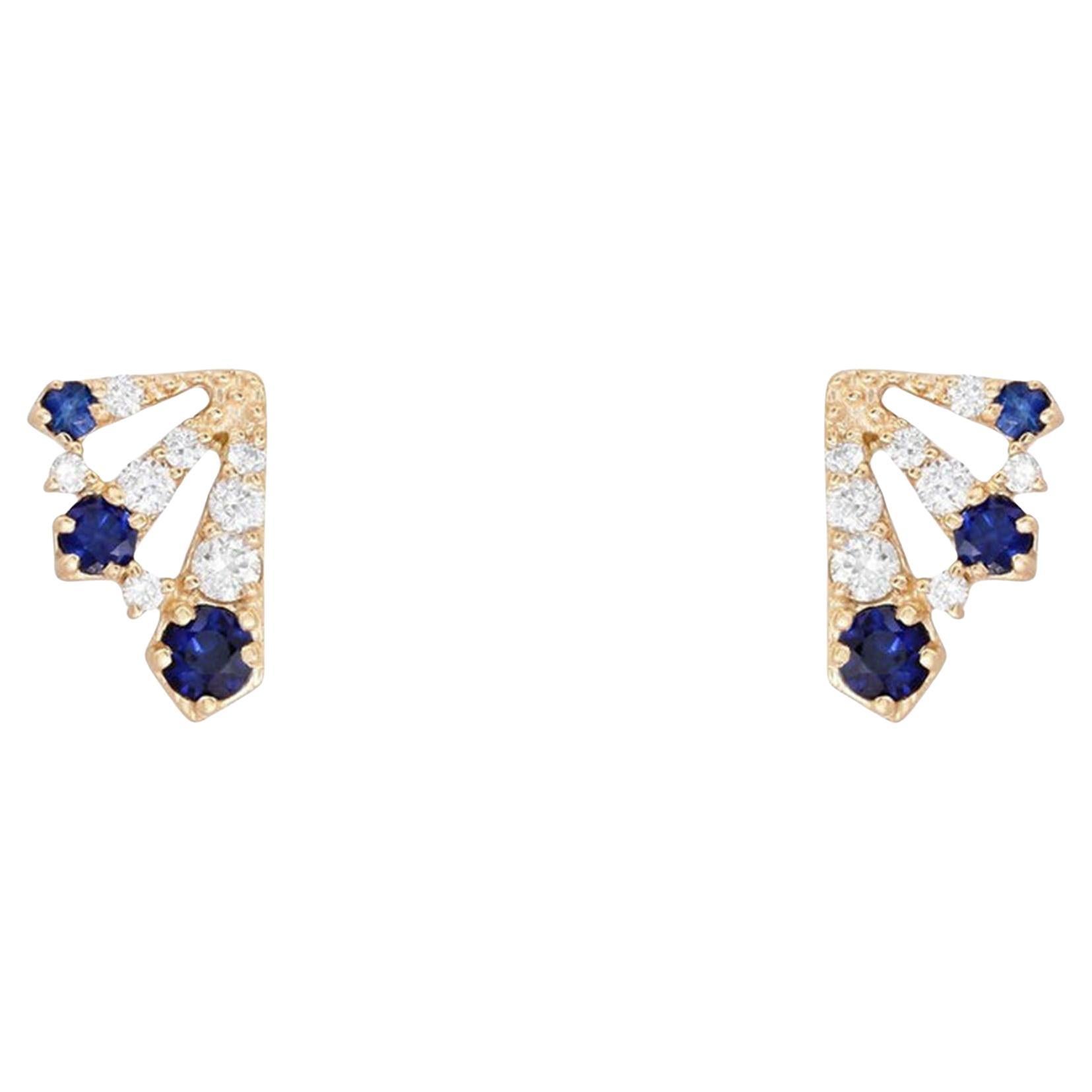 Polished Blue Sapphire 14K (18k upon request) Yellow Gold Emerald Stud Earrings For Sale