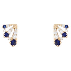 Polished Blue Sapphire 14K (18k upon request) Yellow Gold Emerald Stud Earrings