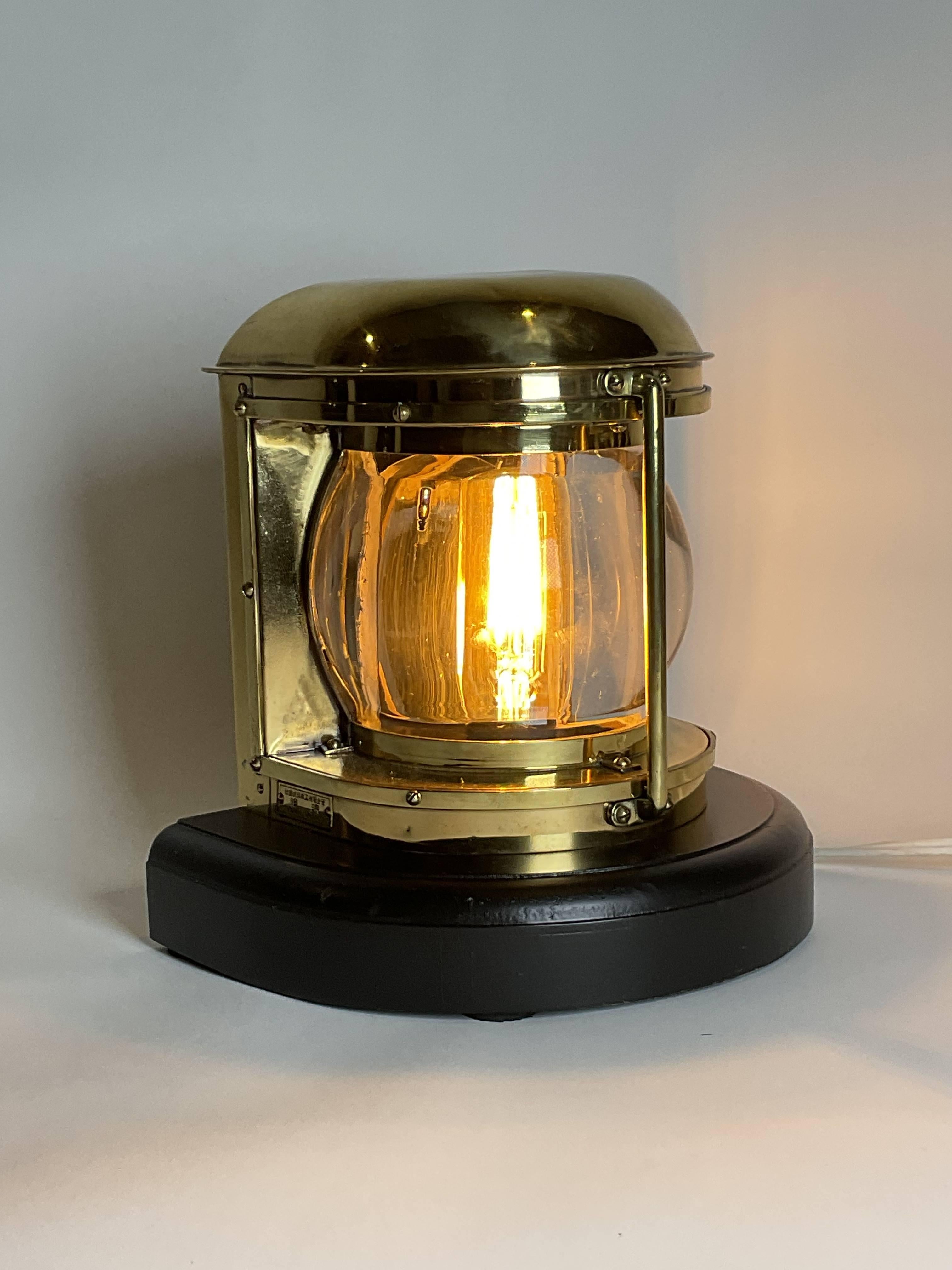 Polished Boat Lantern with Beautiful Lens In Good Condition For Sale In Norwell, MA