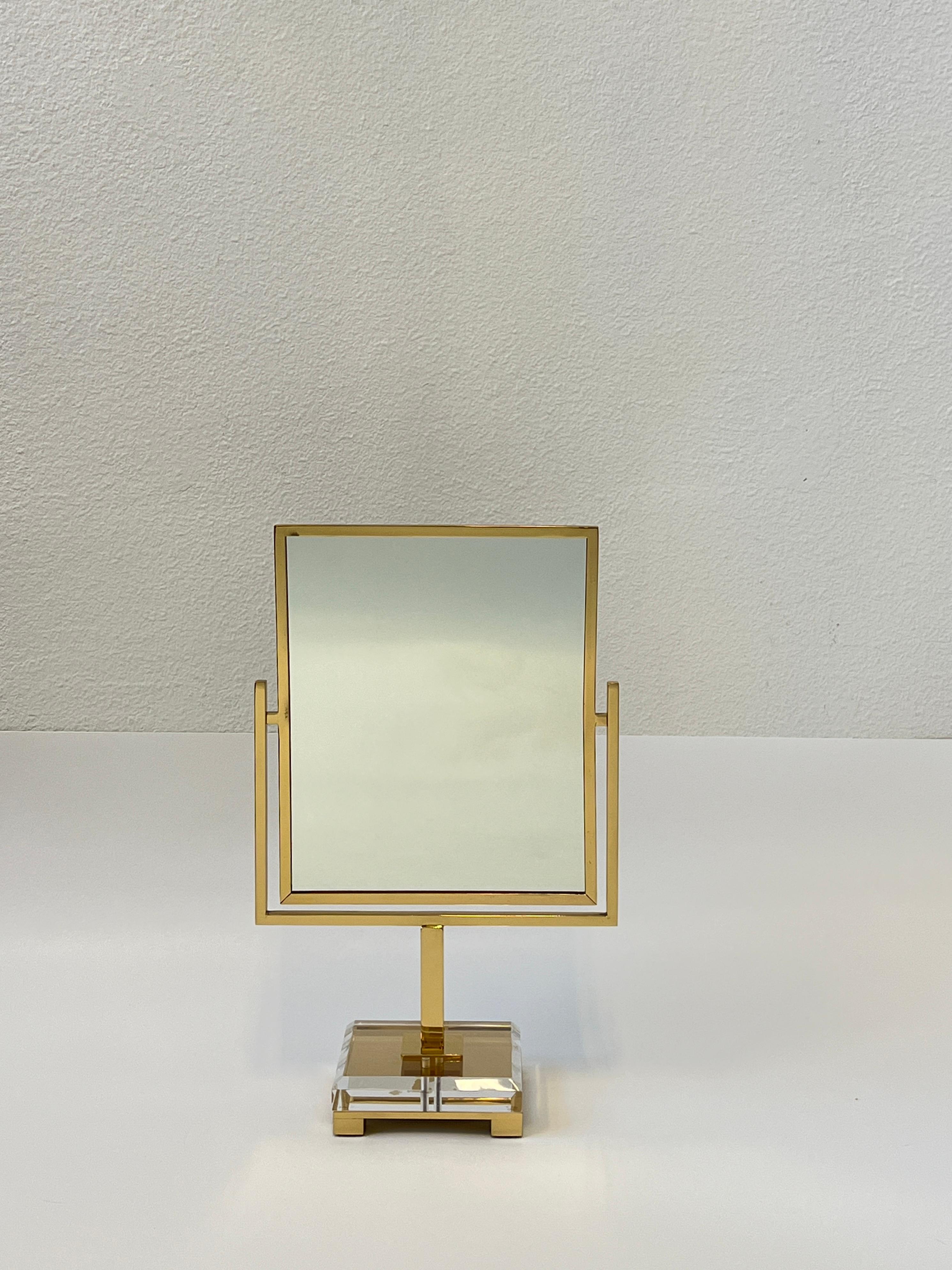 Late 20th Century Polished Brass and Acrylic Vanity Mirror by Charles Hollis Jones For Sale