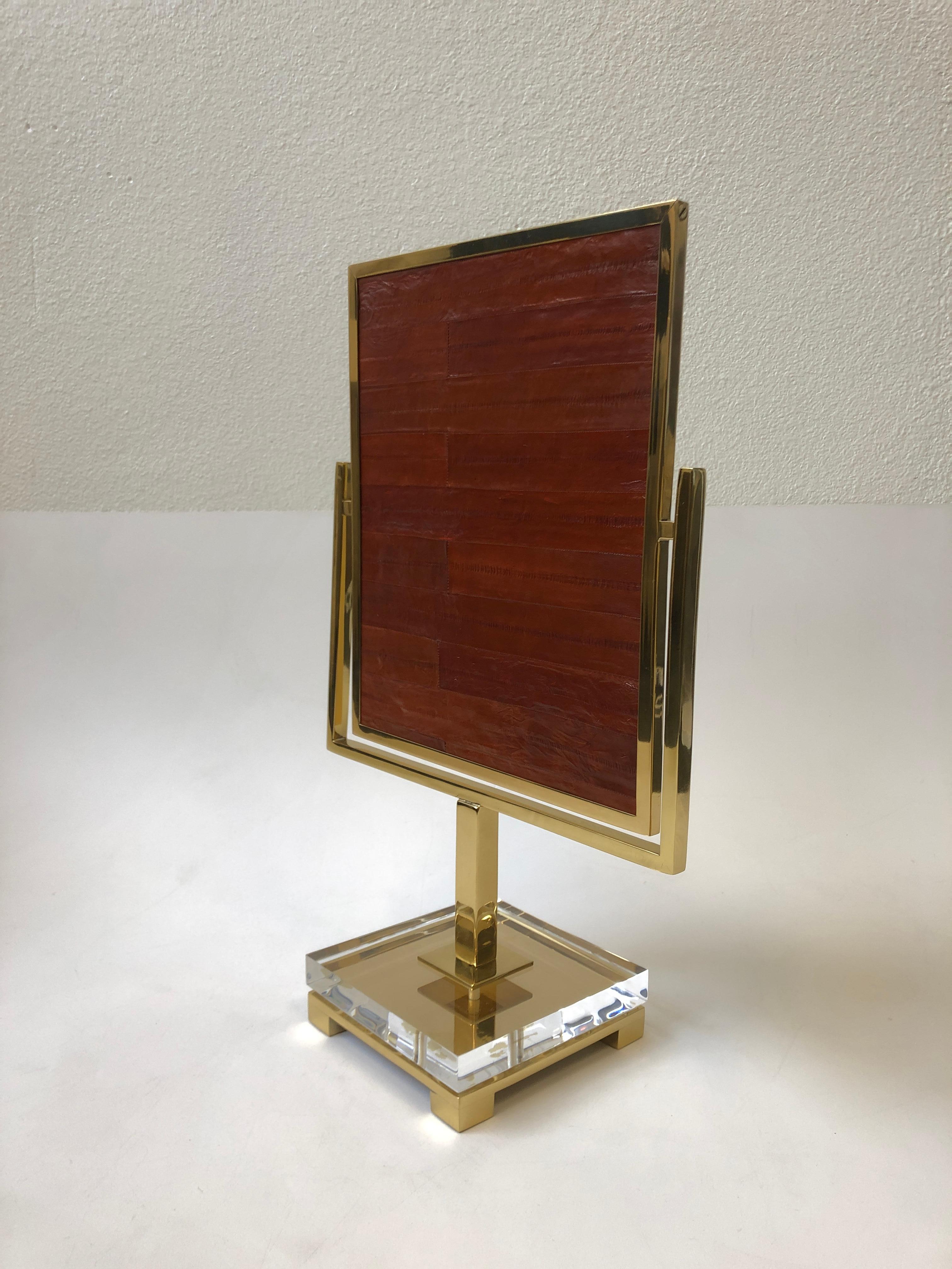 Polished Brass and Acrylic with Red Eel Vanity Mirror by Charles Hollis Jones 1