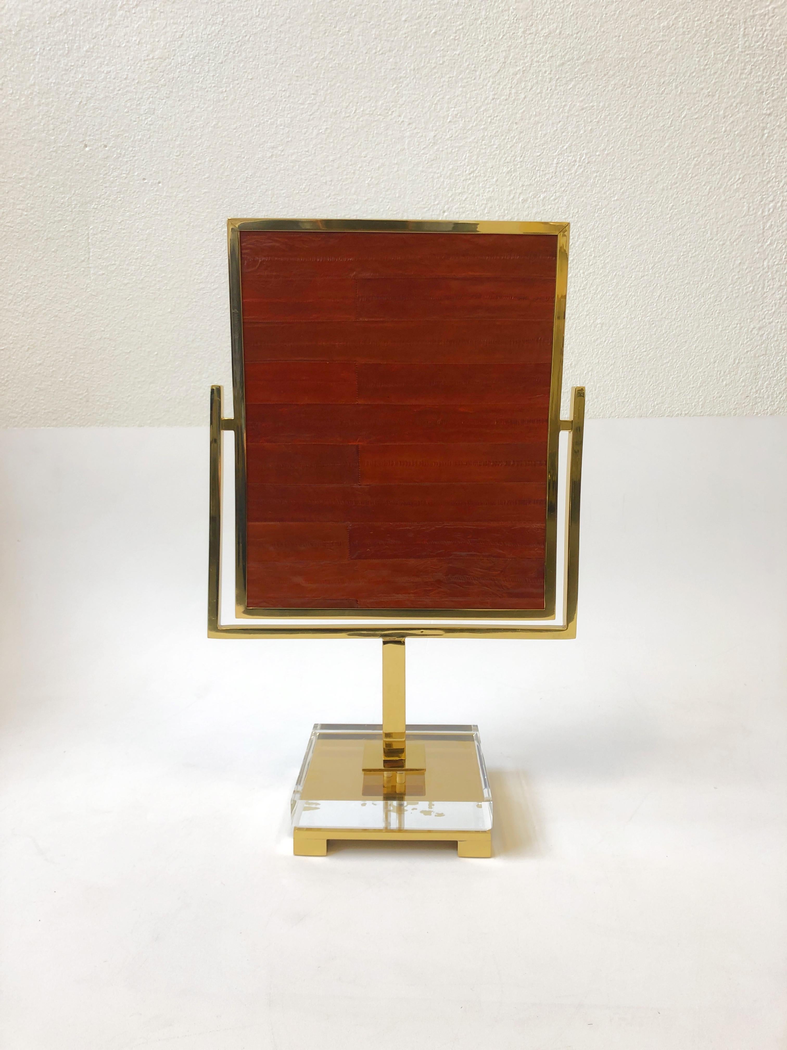 Late 20th Century Polished Brass and Acrylic with Red Eel Vanity Mirror by Charles Hollis Jones