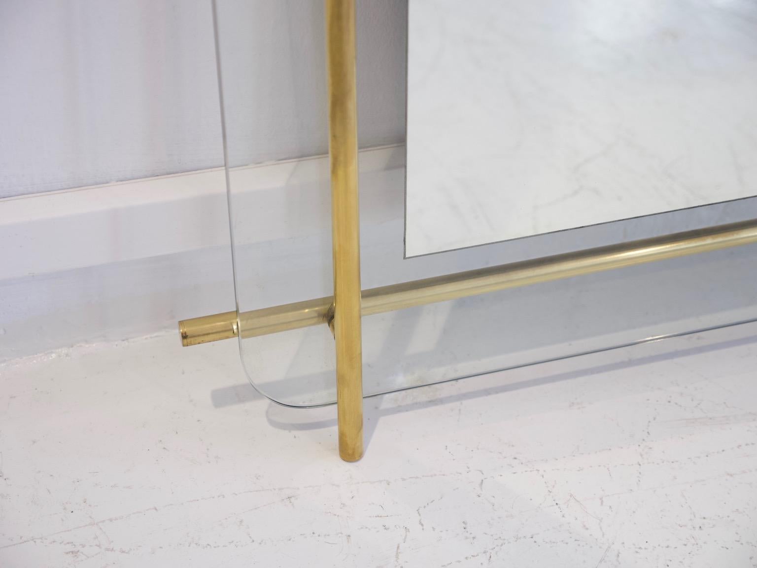 Polished Brass and Crystal Console Table with a Wall Mirror 12