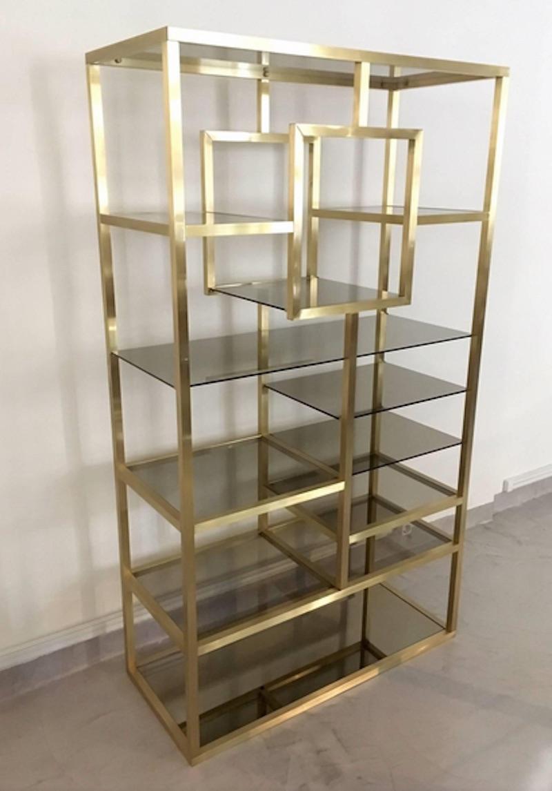 Mid-Century Modern Polished Brass and Glass Shelving Attributed to Romeo Rega