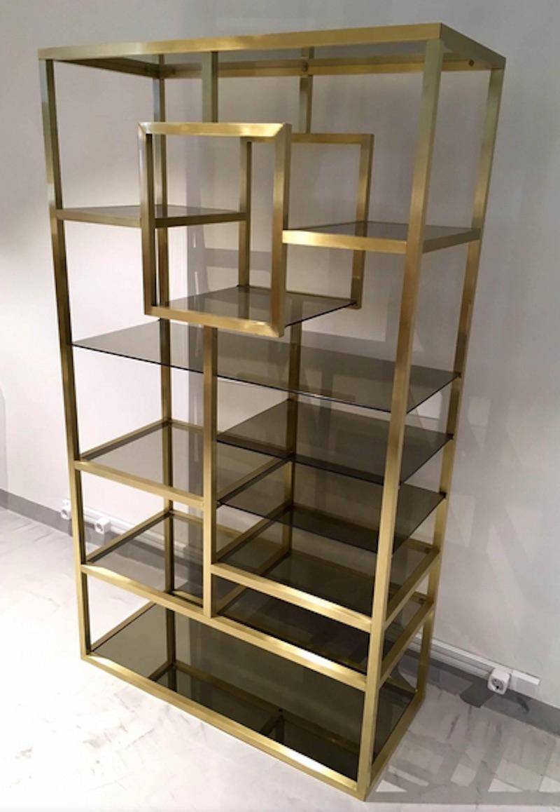 Italian Polished Brass and Glass Shelving Attributed to Romeo Rega