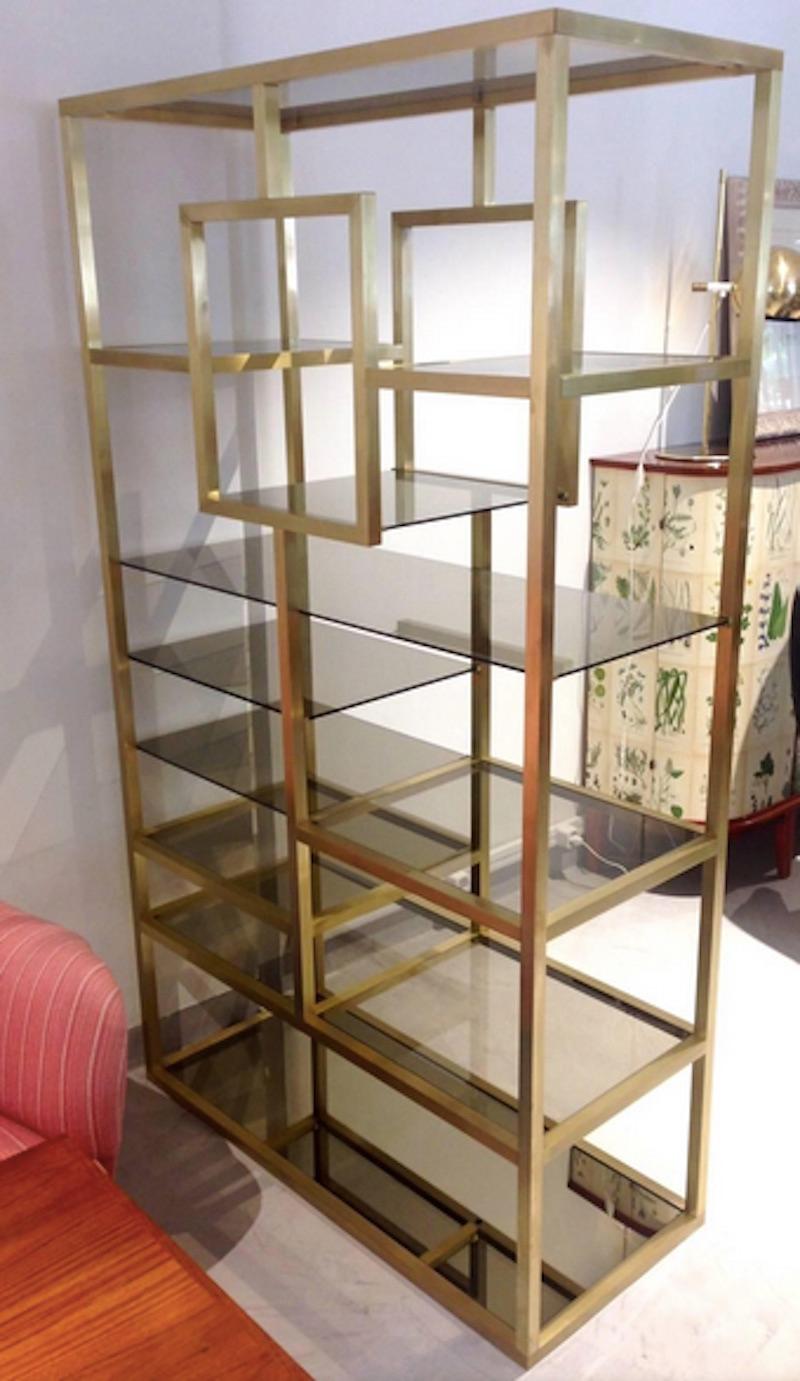 20th Century Polished Brass and Glass Shelving Attributed to Romeo Rega