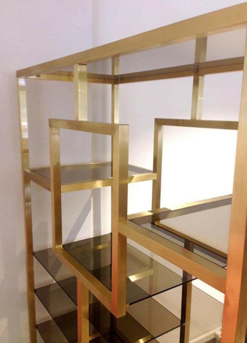 Polished Brass and Glass Shelving Attributed to Romeo Rega 2