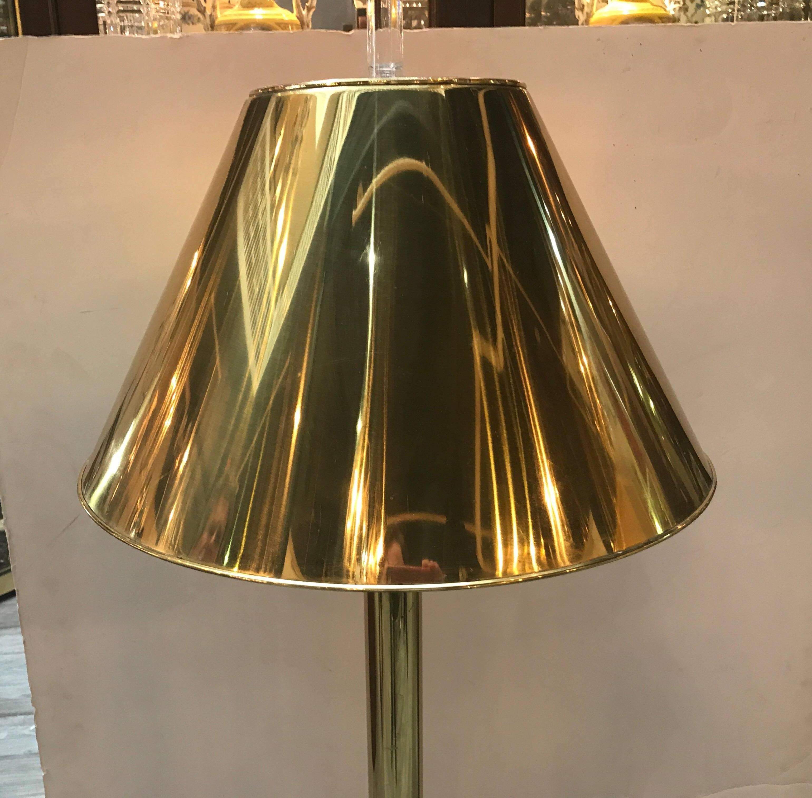 Mid-Century Modern Polished Brass and Lucite Floor Lamp Hansen Style