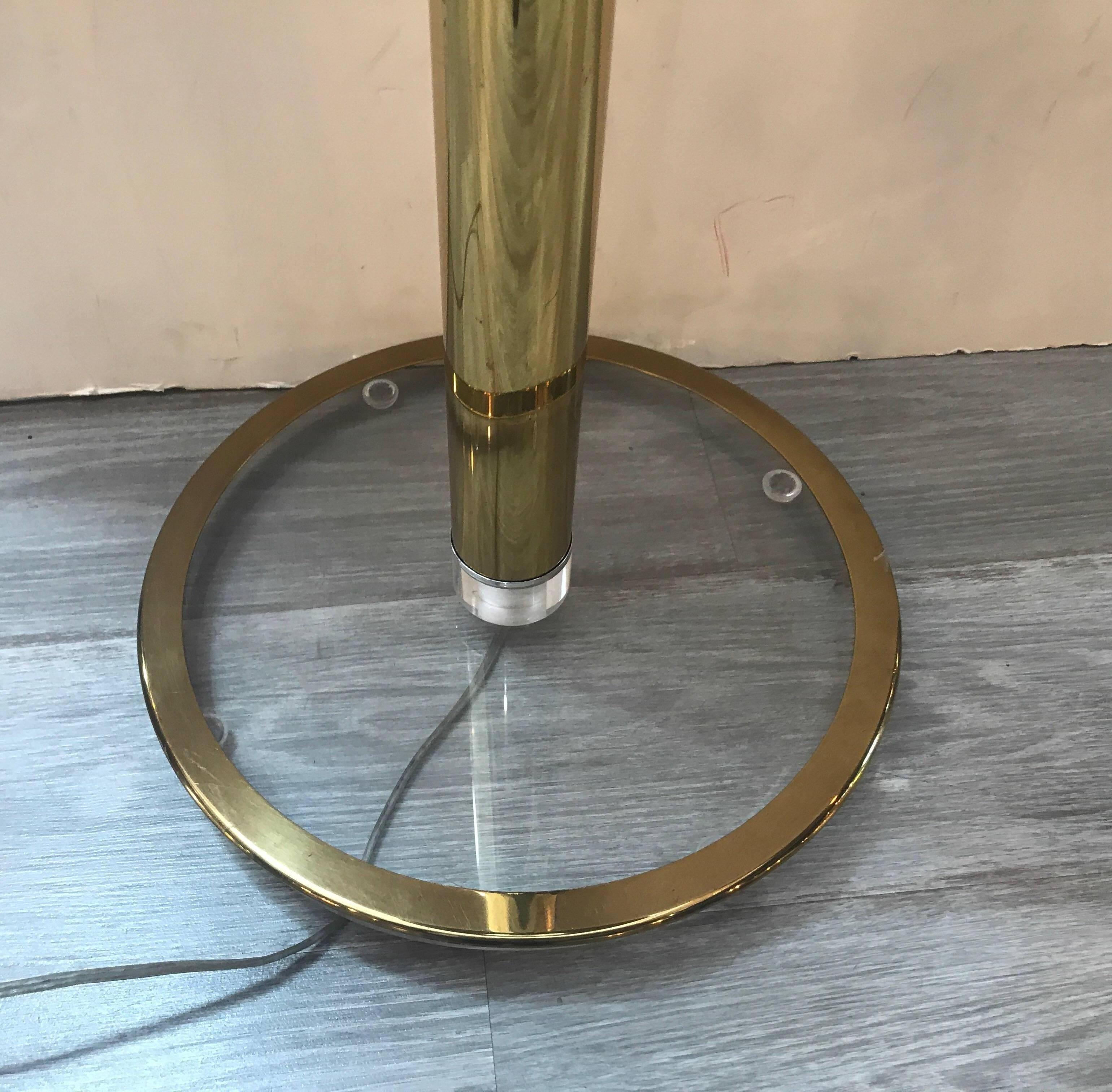American Polished Brass and Lucite Floor Lamp Hansen Style