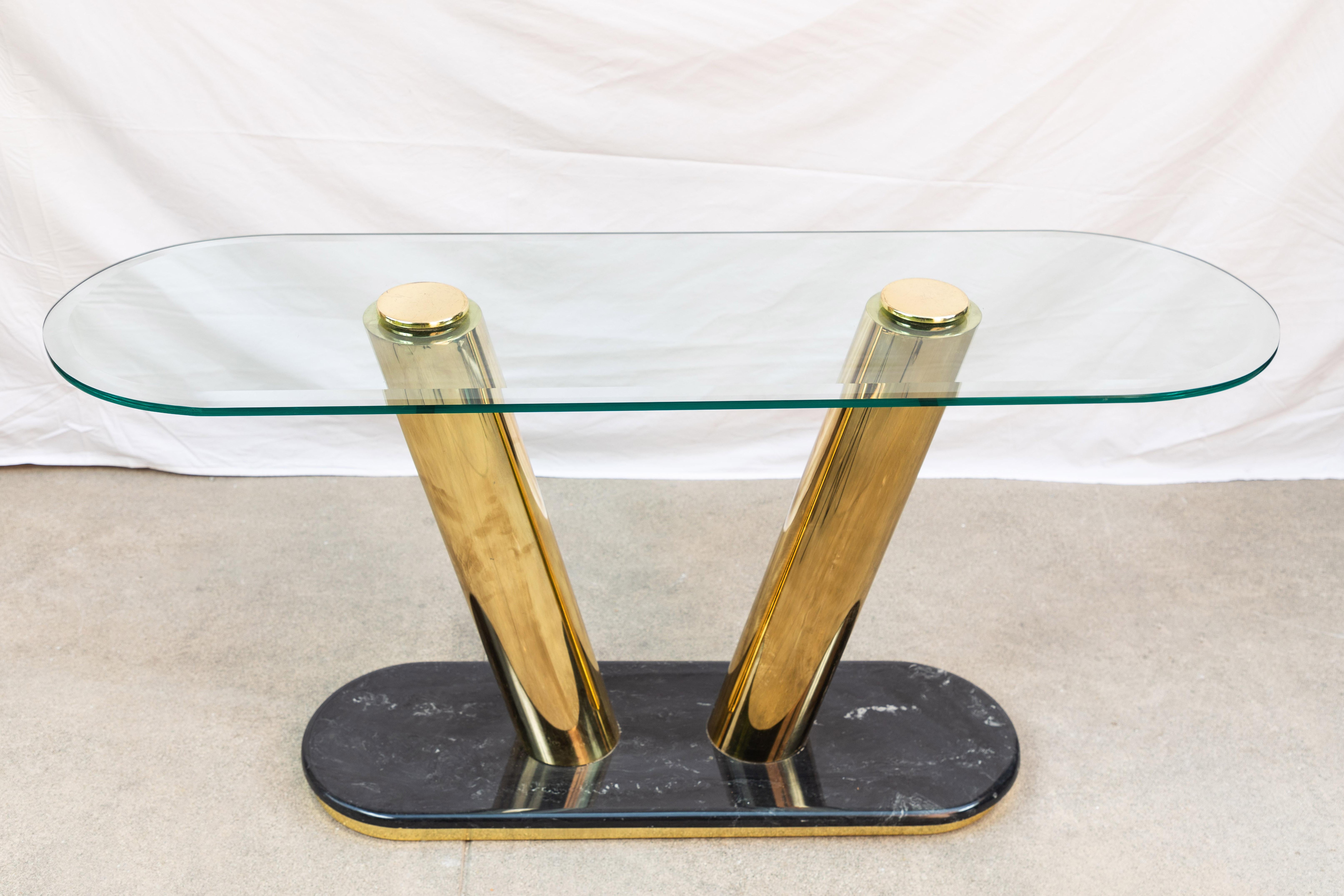 American Polished Brass and Marble Console Table in the Manner of Pace