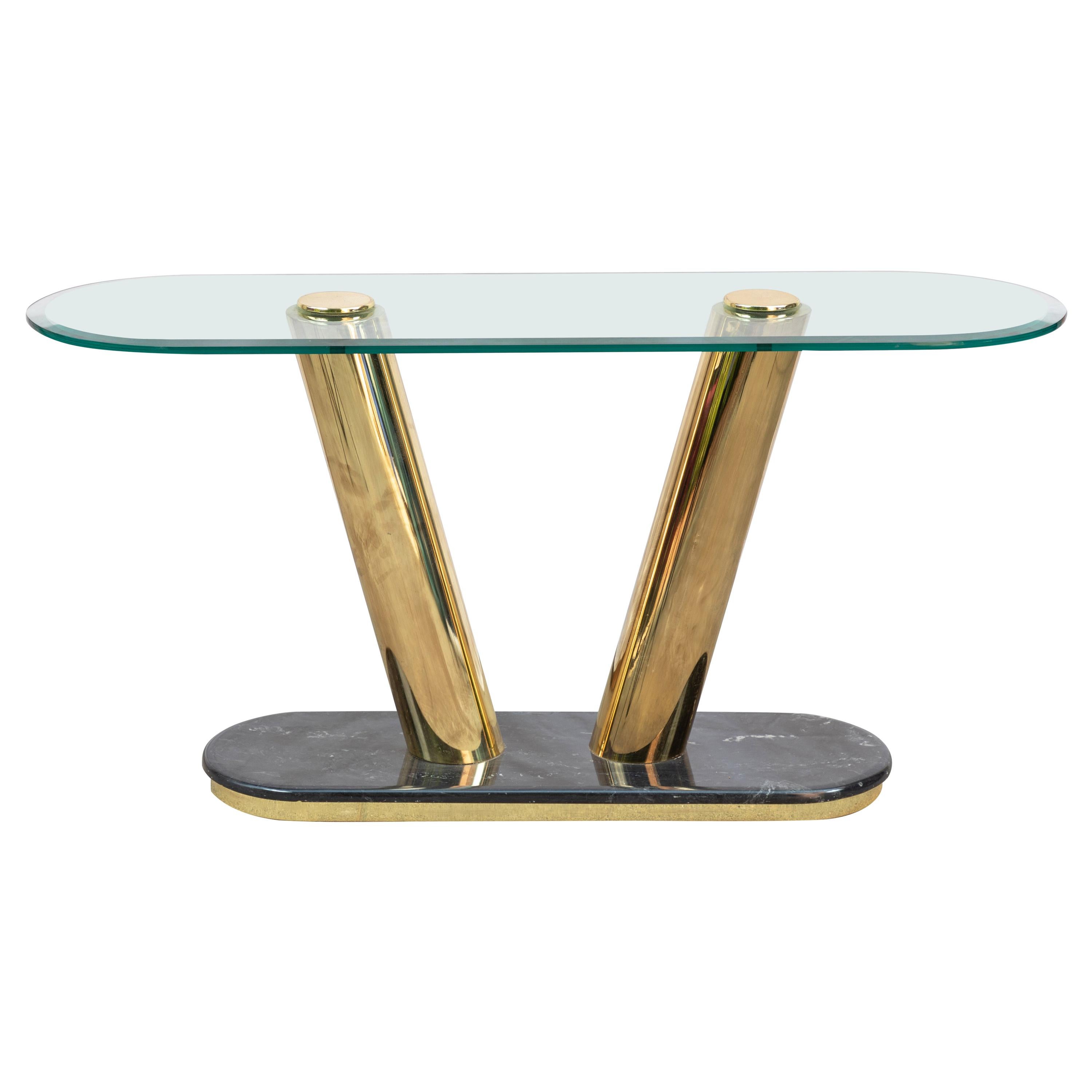 Polished Brass and Marble Console Table in the Manner of Pace