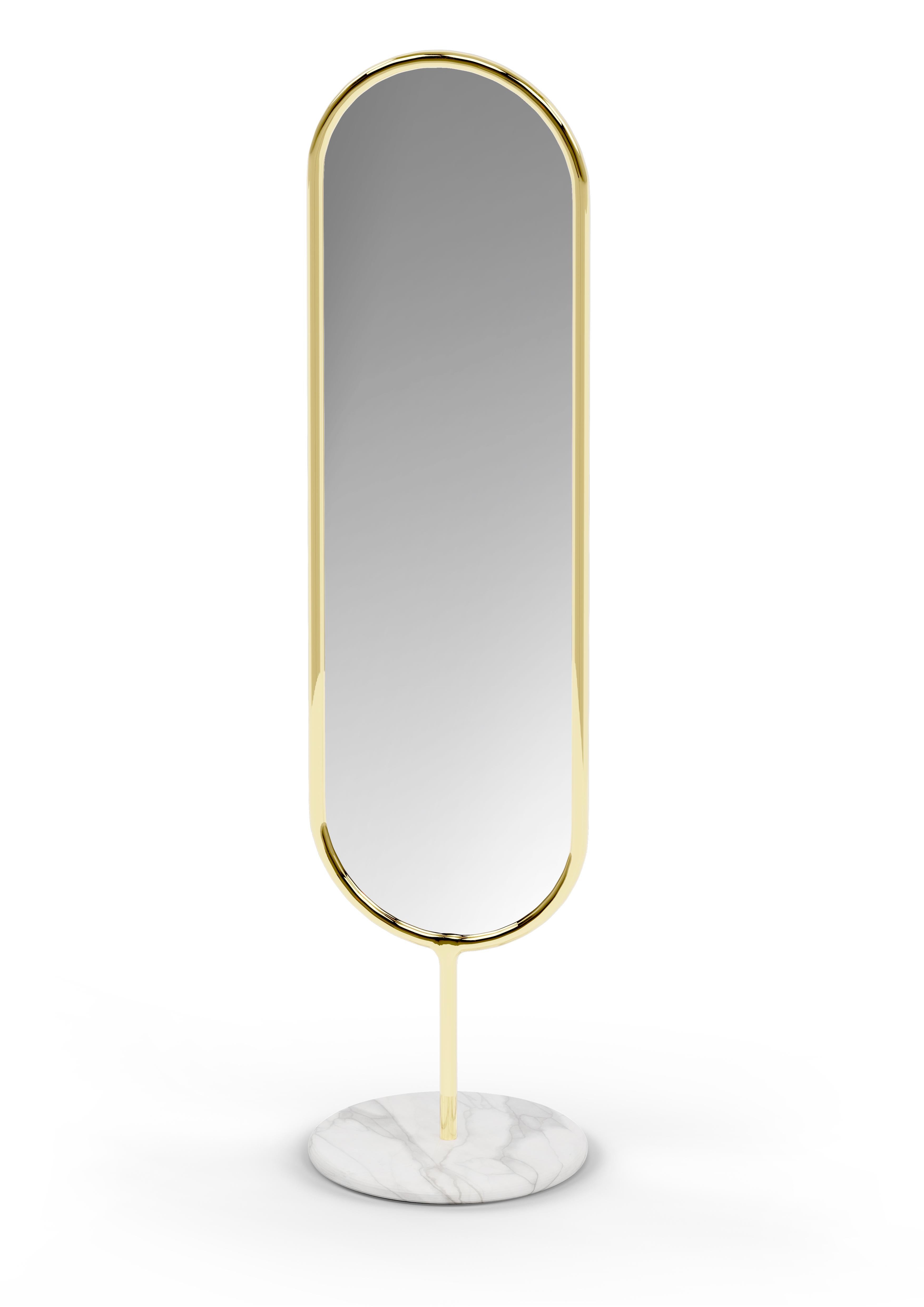 Modern Polished Brass and Marble Marshmallow Floor Mirror, Royal Stranger