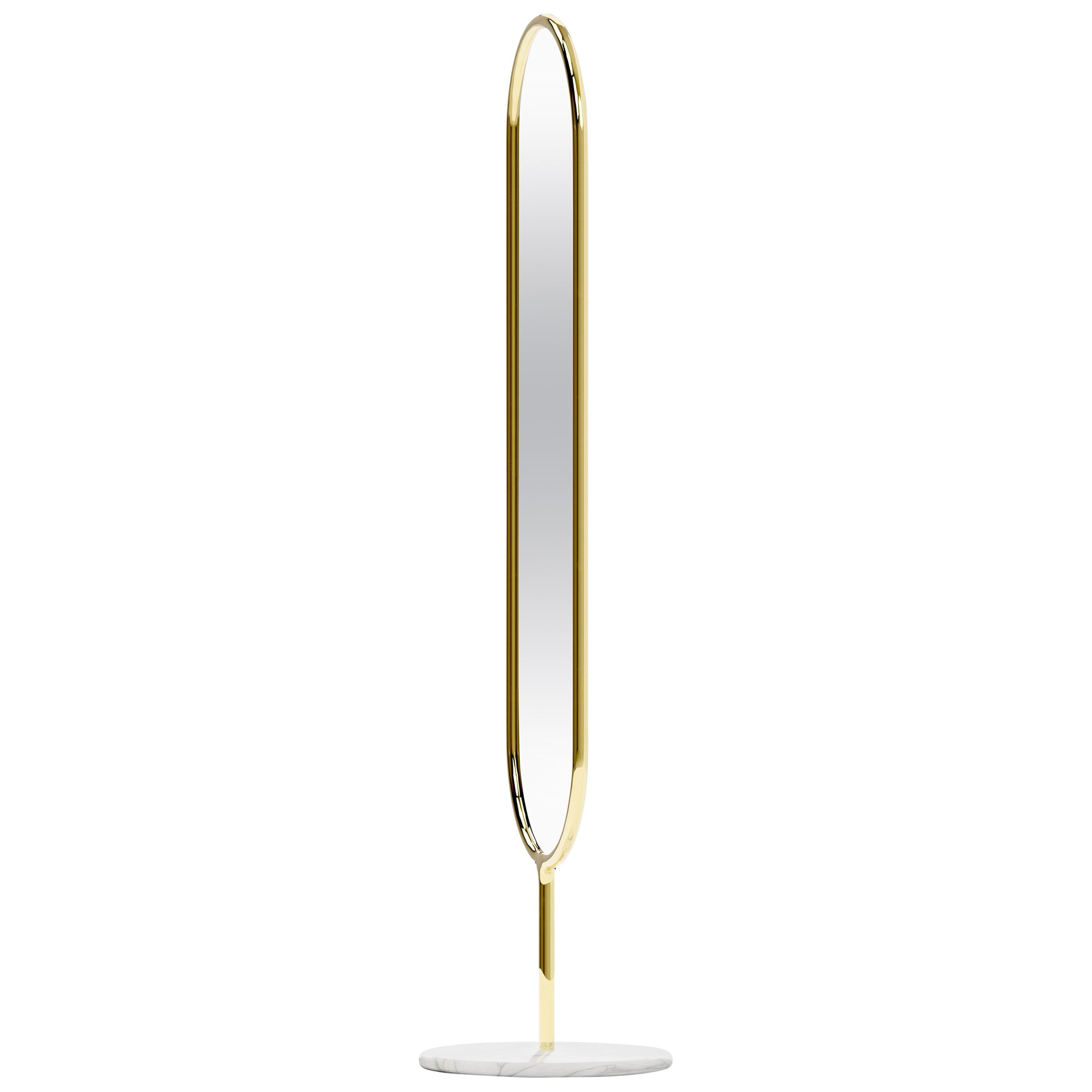 Polished Brass and Marble Marshmallow Floor Mirror, Royal Stranger