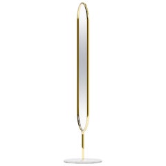 Polished Brass and Marble Marshmallow Floor Mirror, Royal Stranger