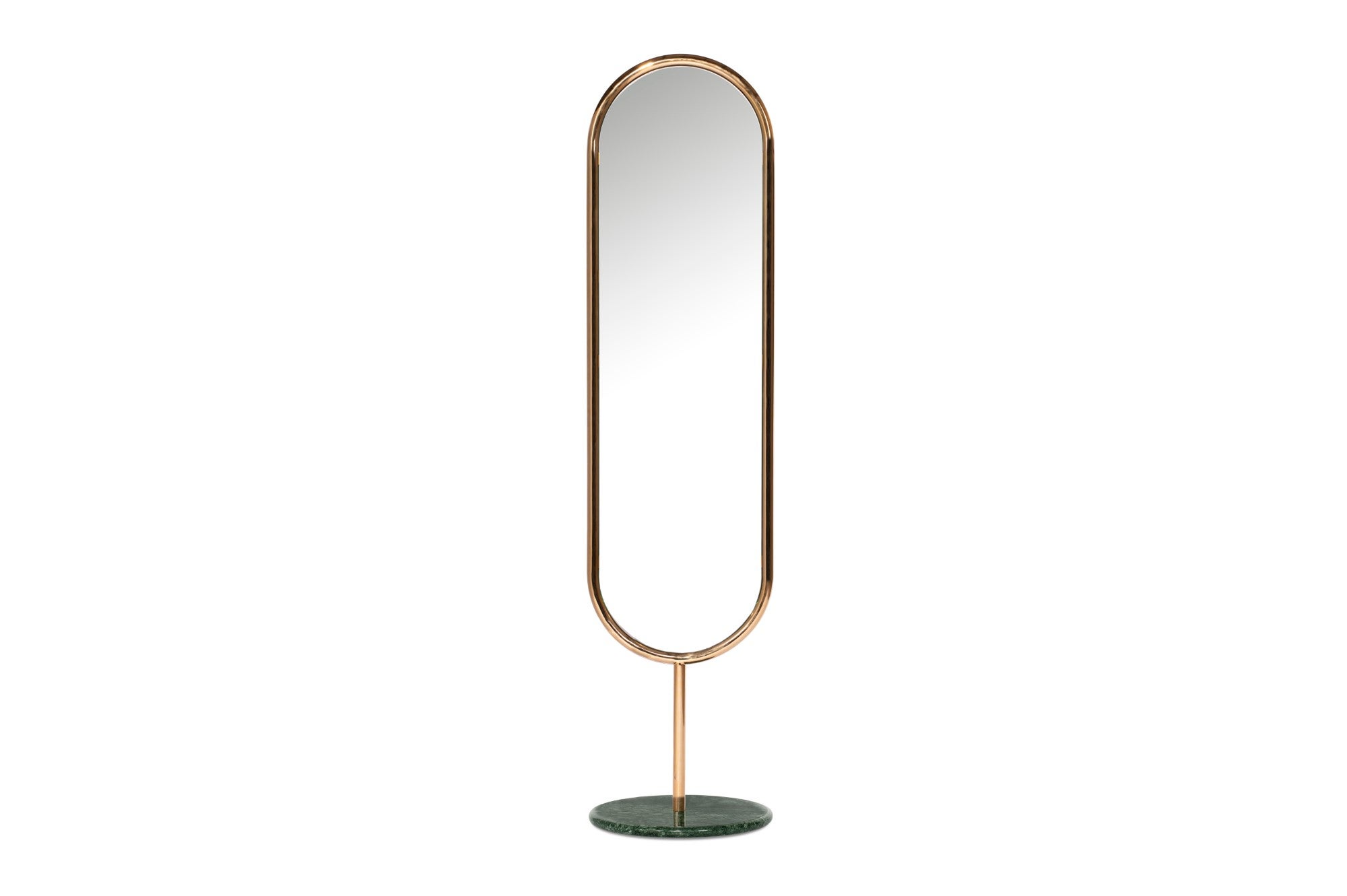 Polished Brass and Green Marble Marshmallow Floor Mirror, Royal Stranger