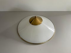 Polished Brass and Opaline Glass Flush Mount Ceiling Lamp, 1960s, Germany