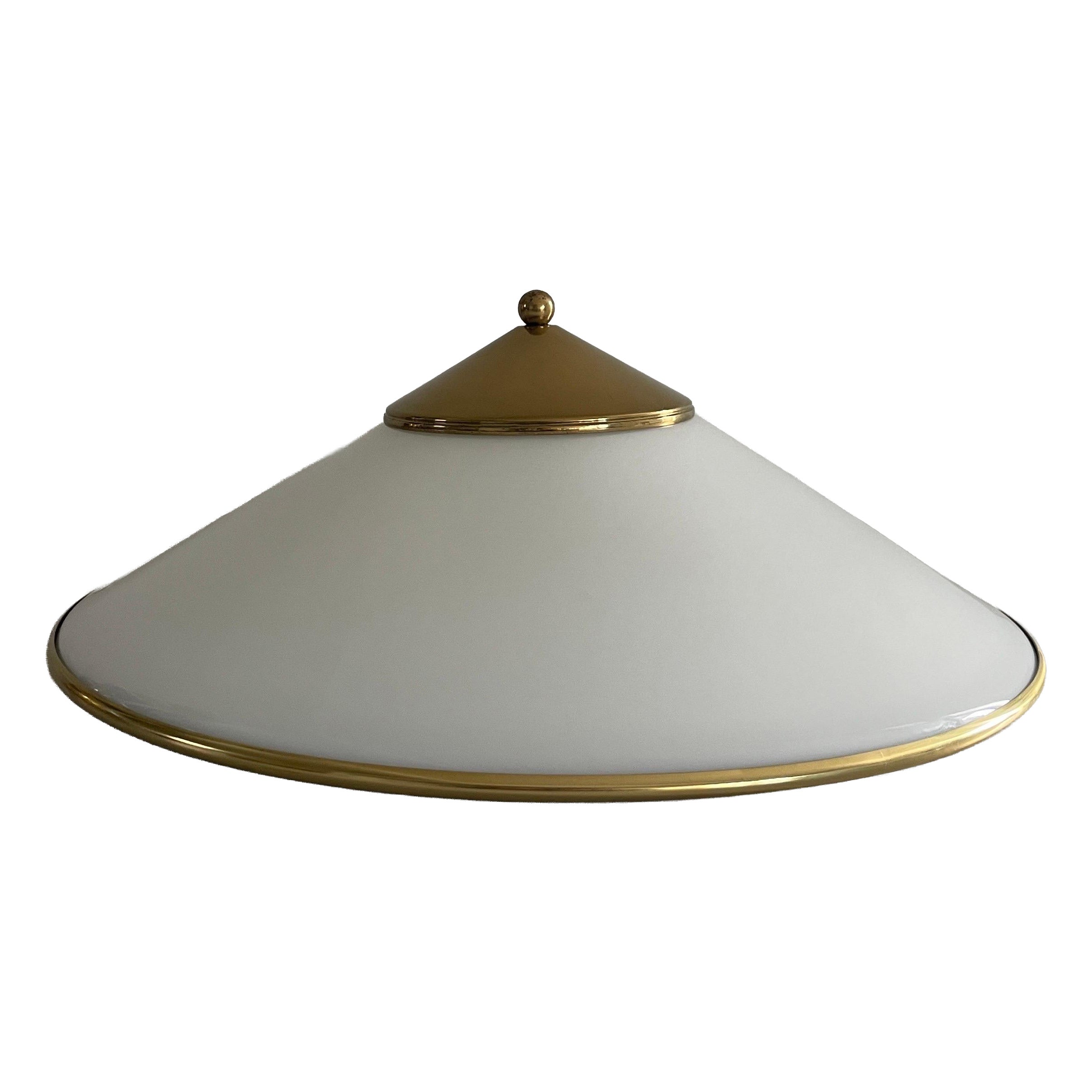 Polished Brass and Opaline Glass Flush Mount Ceiling Lamp, 1960s, Germany