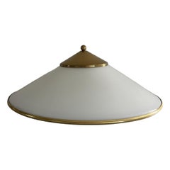 Polished Brass and Opaline Glass Flush Mount Ceiling Lamp, 1960s, Germany
