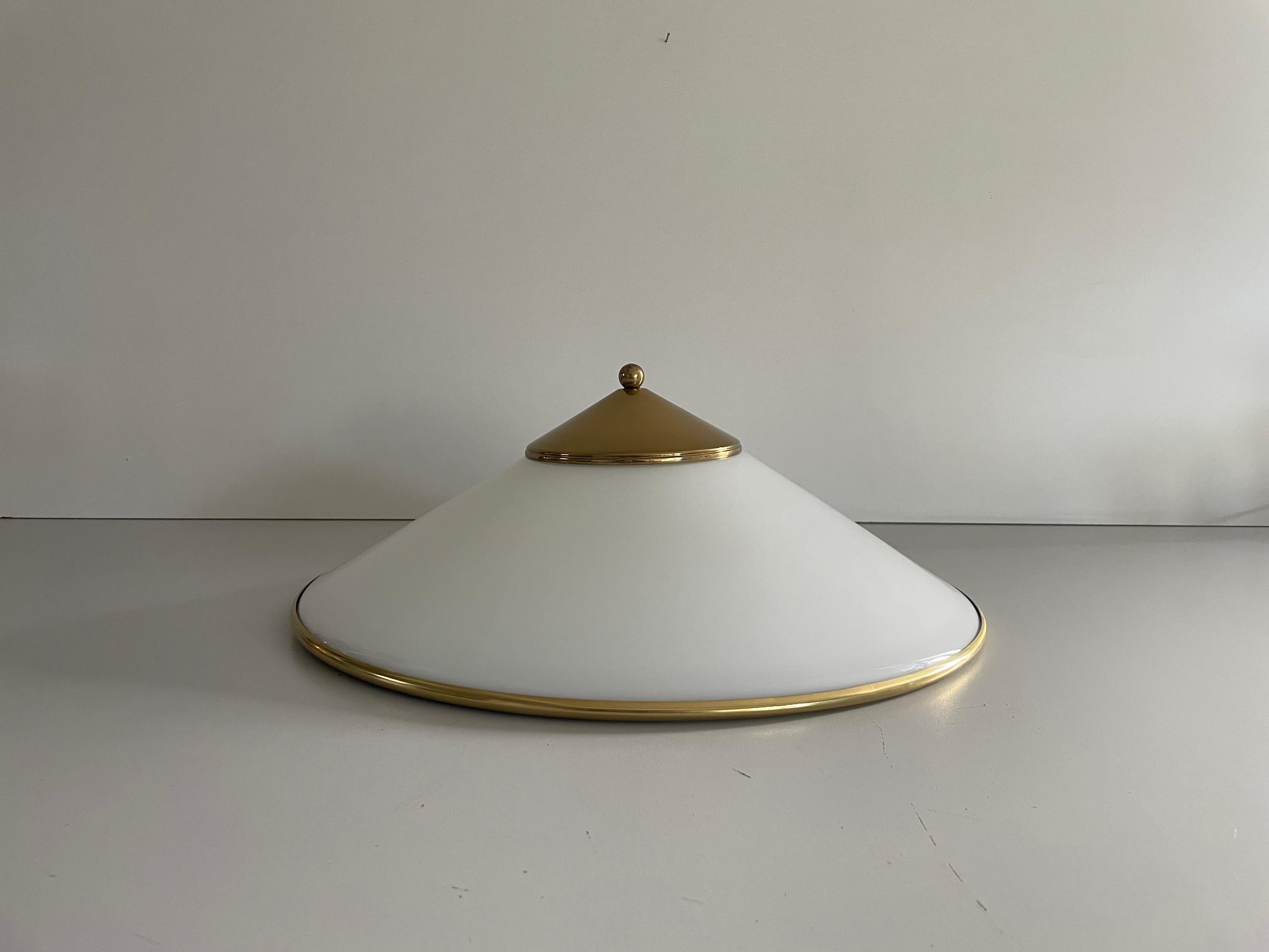 Polished Brass and Opaline Glass Flush Mount Ceiling Lamp, 1960s, Germany