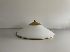 Polished Brass and Opaline Glass Flush Mount Ceiling Lamp, 1960s, Germany