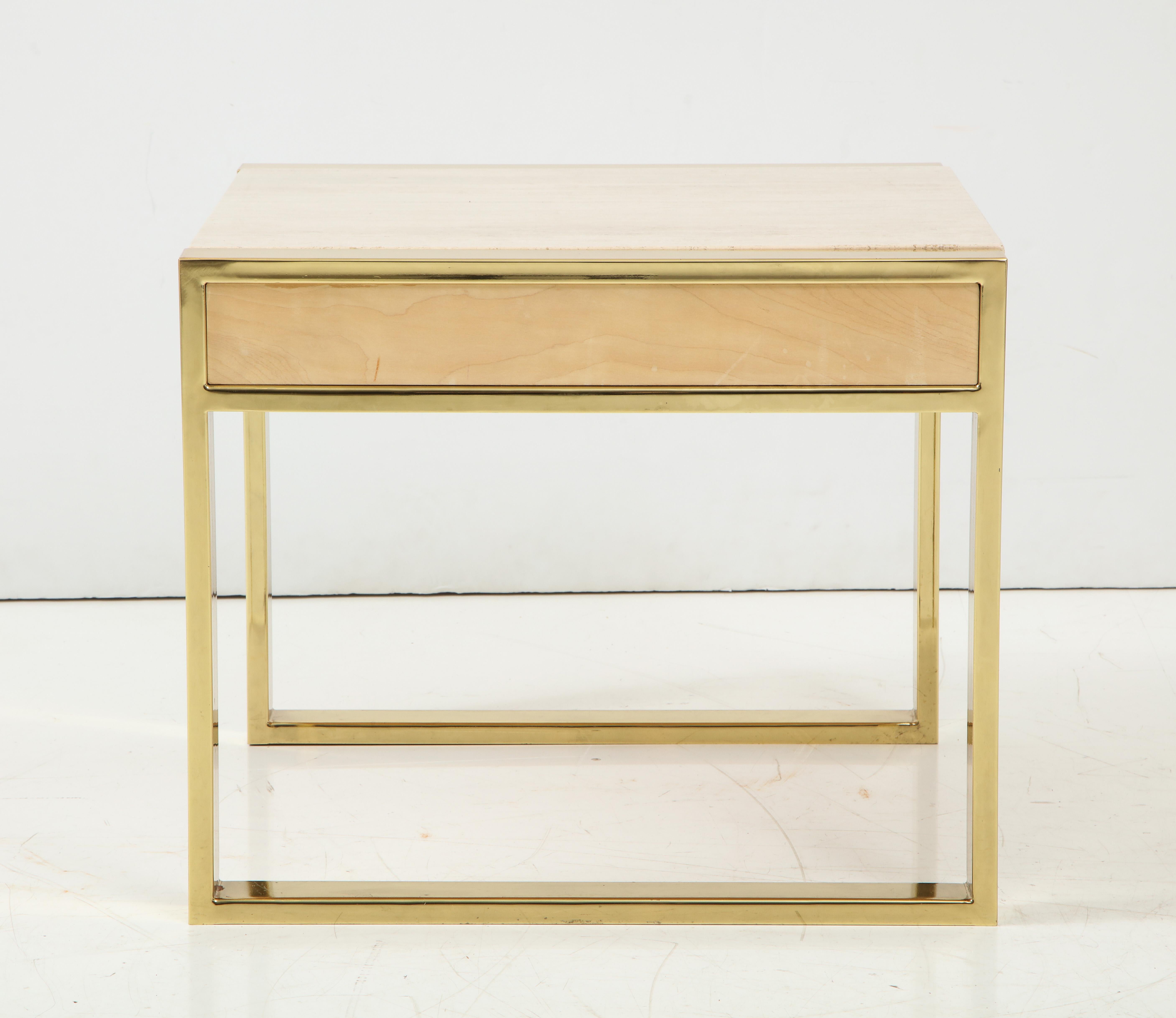 American Polished Brass and Travertine Side Table