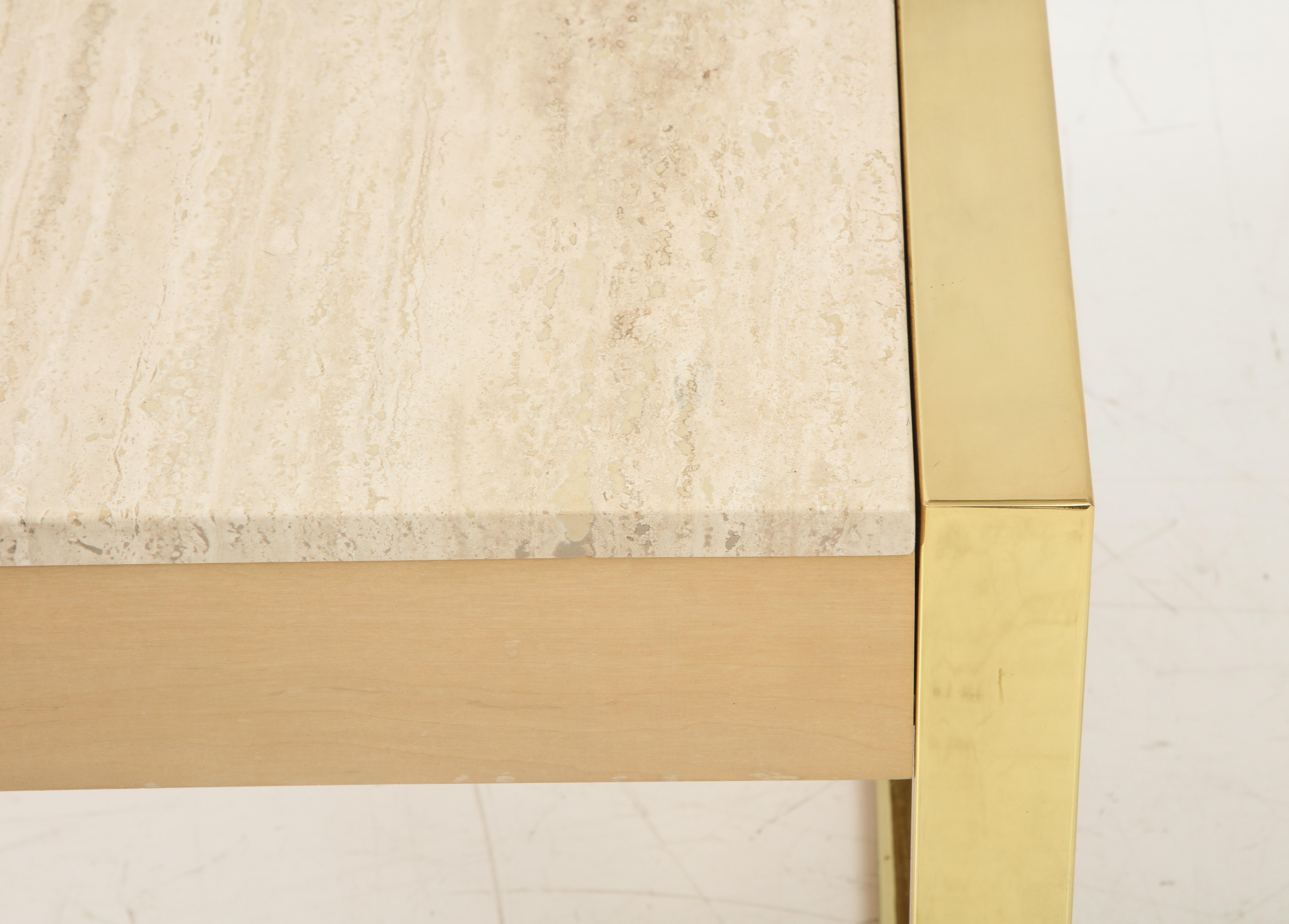 Polished Brass and Travertine Side Table 1