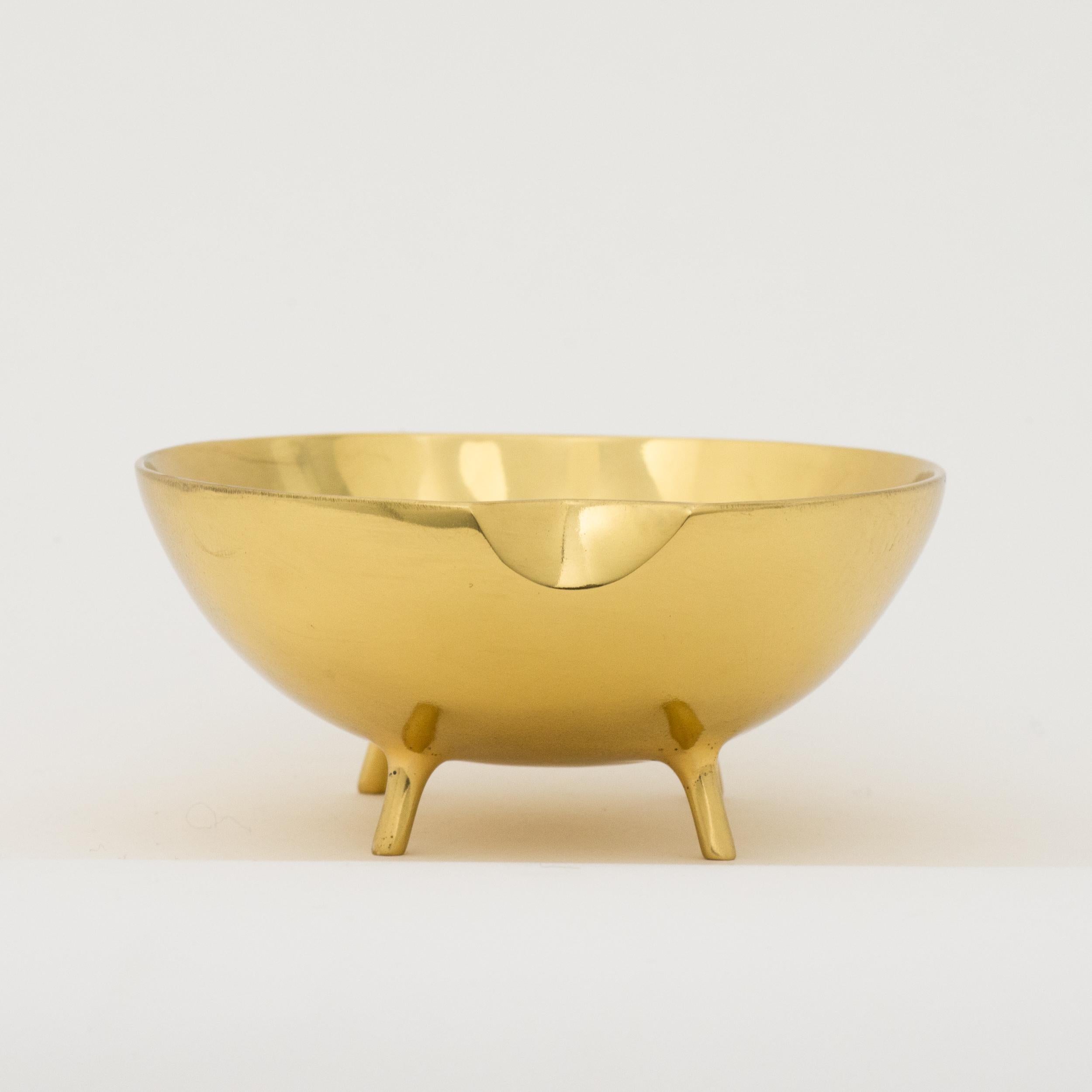 Cast Polished Brass Decorative Bowl Vide-poche with Legs For Sale
