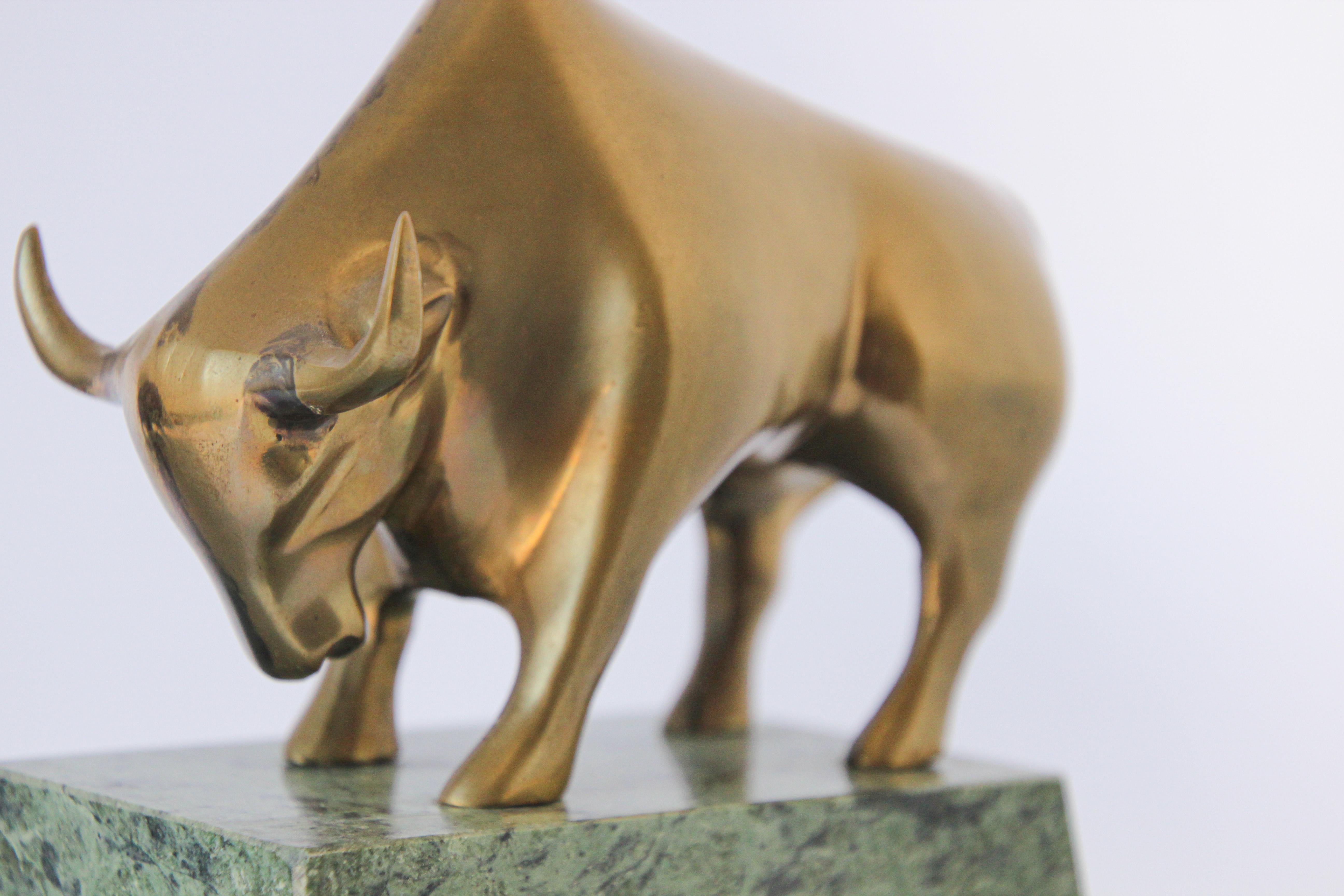 Polished Brass Bull and Bear Bookends Paperweights 3