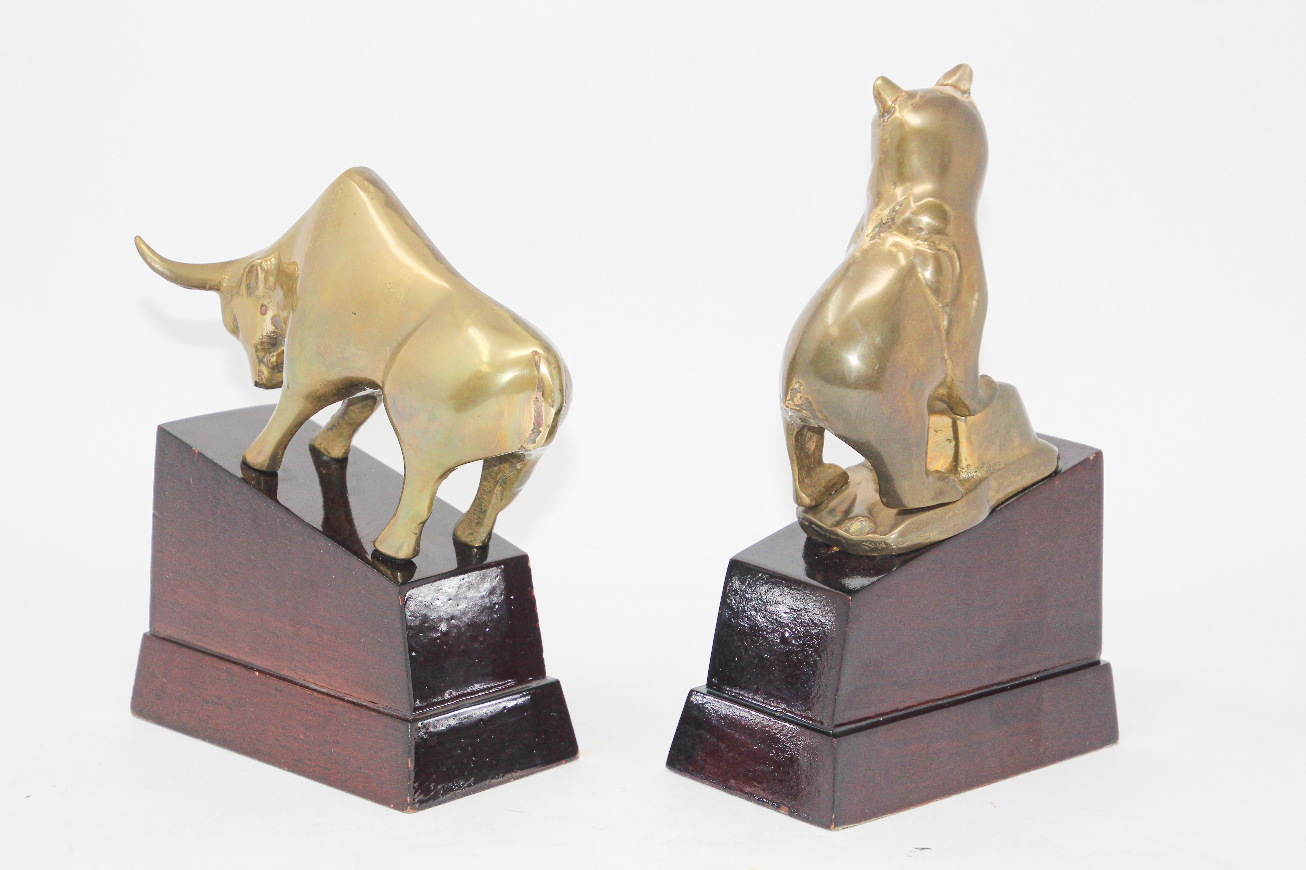 Polished Brass Bull and Bear Bookends Paperweights 5