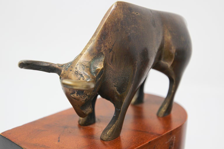 Polished Brass Bull and Bear Bookends Paperweights at 1stDibs