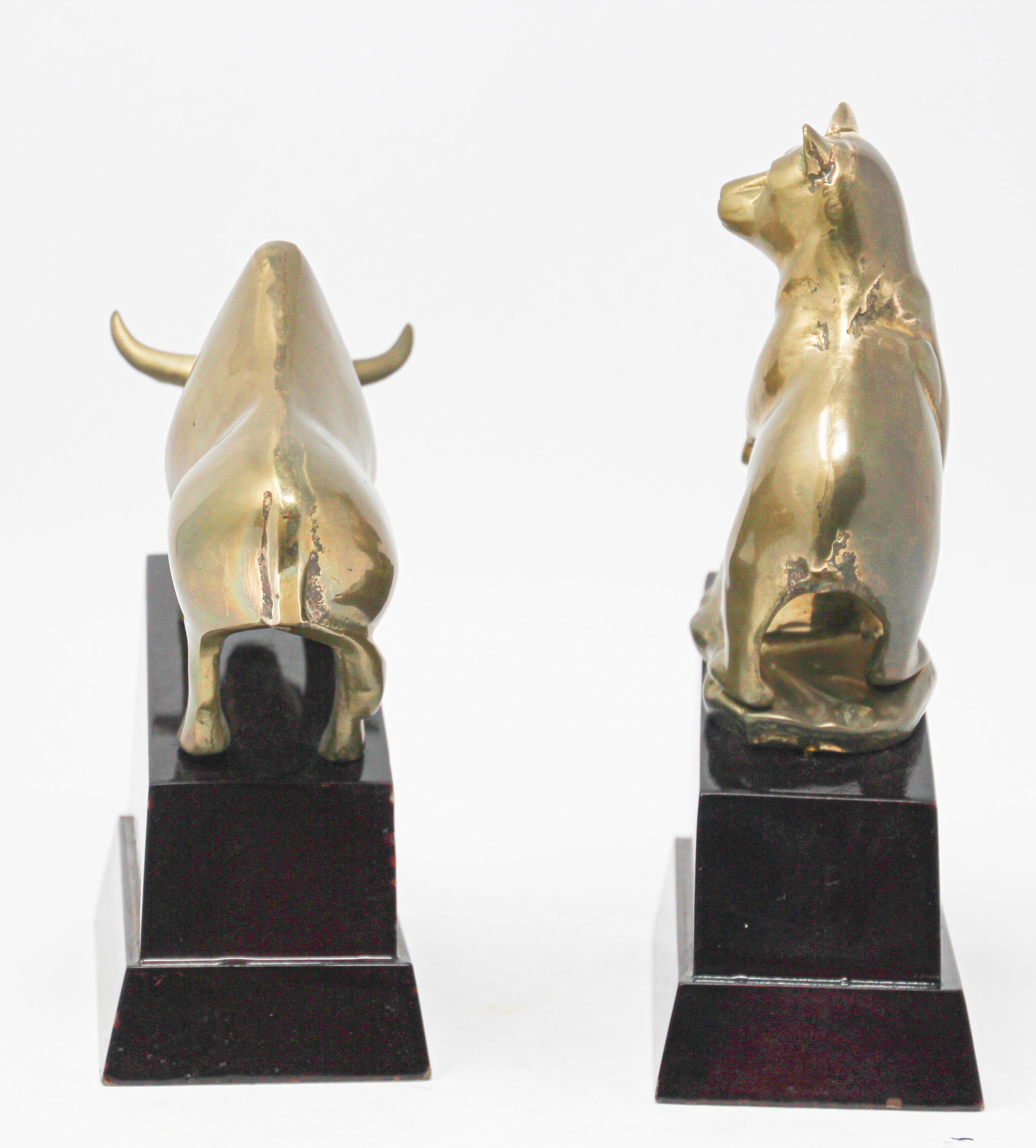 Polished Brass Bull and Bear Bookends Paperweights 6