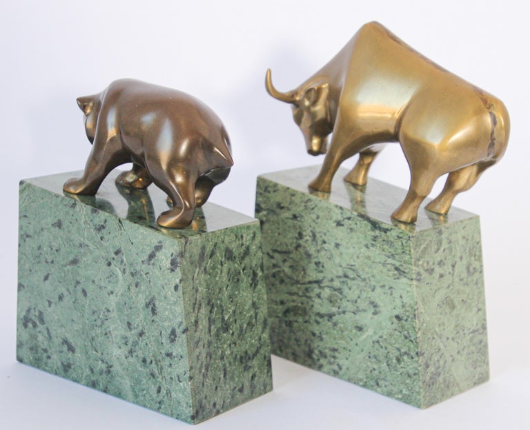 Polished Brass Bull and Bear Bookends Paperweights at 1stDibs