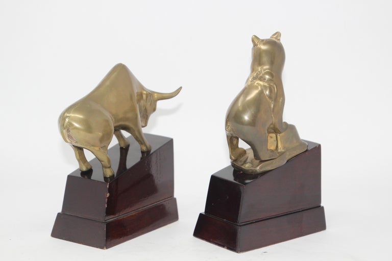 Polished Brass Bull and Bear Bookends Paperweights at 1stDibs