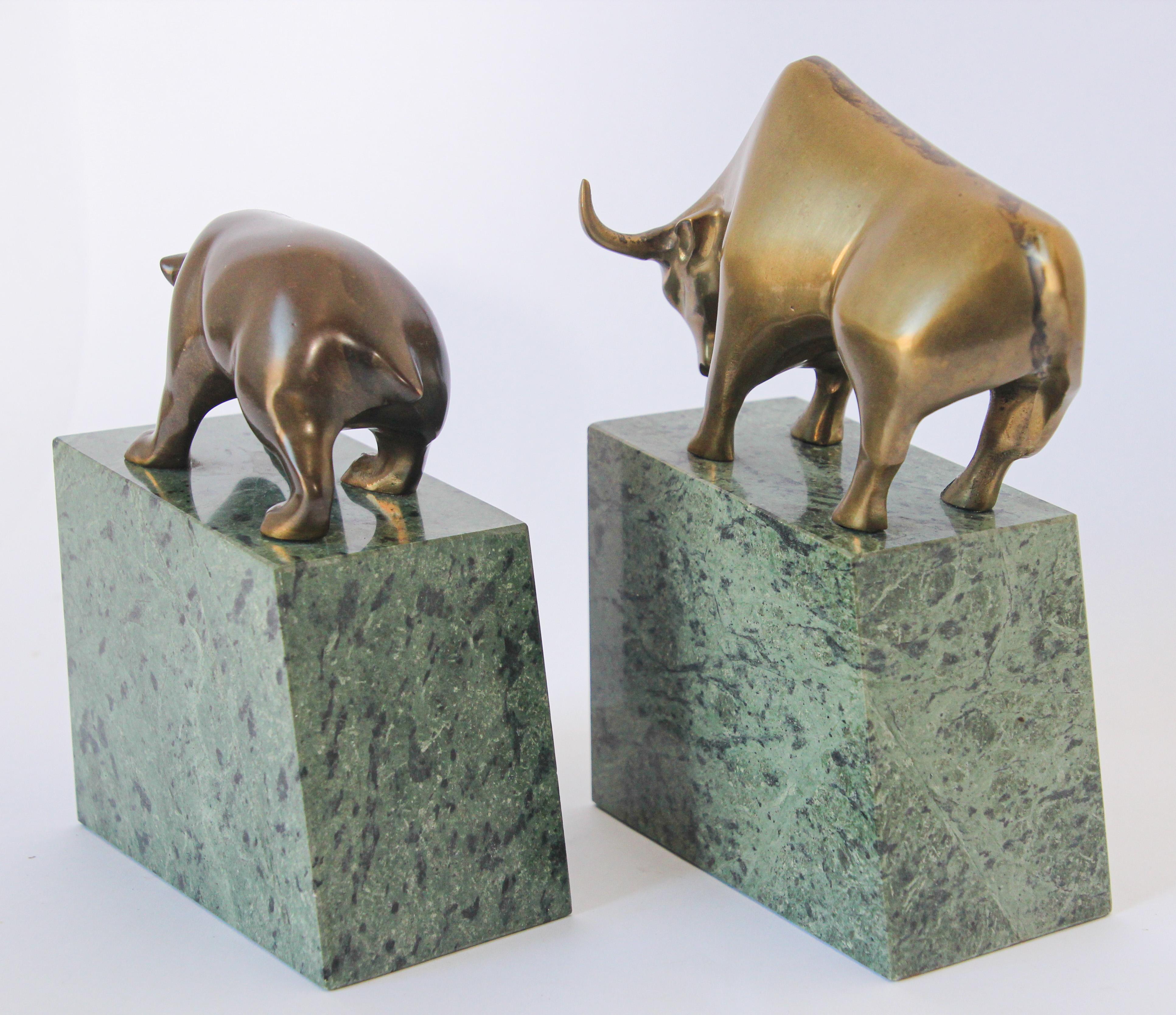Polished Brass Bull and Bear Bookends Paperweights 6